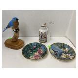Bird figure, plates, & vase