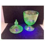Vntg green uranium dish & lid