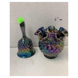 Fenton Carnival Glass hobnail bell & vase