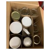 Box of Canning Jars, Lids, Drinking Mug