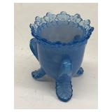 Vntg Forget-Me-Not blue glass toothpick holder