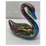 Fenton iridescent carnival glass swan figurine