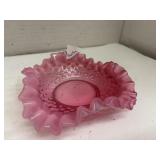 Fenton Cranberry Opalescent Hobnail Ruffled Edge