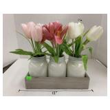 Faux Tulip in Jars,  Wood Box Decoration