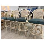 Set of Four Rattan Padded Swivel Bar Stools