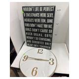 Metal Clock & Wooden Sign