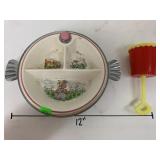 Vntg Chrome Baby Warmer Plate and Rattle