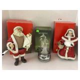 Santa & Mrs Claus figures & angel musical item
