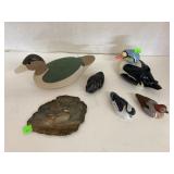 Assorted duck figures & quail painting