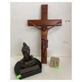 Crucifix, angel, & Psalm 23 statue