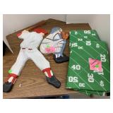 Wooden Baseball Player Wall Decor & 2 Football