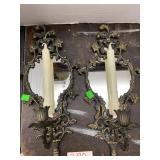 2 Vntg Wall Mounted Mirrored Candle Stick Holders