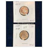 1987, 1994 Can Pennies, Red Unc. MS65