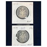 1972, 1974 Can Half Dollars,  Unc. MS65