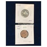 1985, 1999 Can Pennie Red  & Nickel Unc. MS65