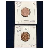 1974, 1988 Can Pennies, Red Unc. MS65