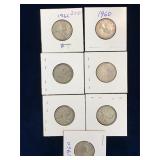 seven 1960 Can Silver 25 cent pieces
