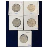 1968, 69, 74, 76, 81 Canadian Half Dollars