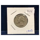 1943 USA Washington Washington Silver 25 cent pce