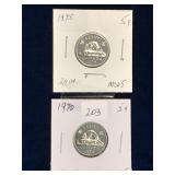 1970,1975 Can Nickels, Unc. MS65