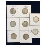 eight 1963 Can Silver 25 cent pieces