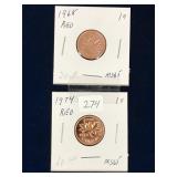 1968, 1974 Can Pennies, Red Unc. MS65