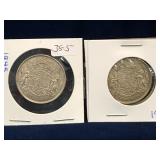 two 1945 Canadian Silver 50 cent pieces