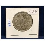 1938 Canadian Silver 50 cent piece