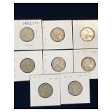eight 1952 Can Silver 25 cent pieces