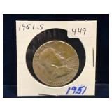 1951S USA  Franklin Silver 50 cent pce