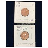 1970, 1966 Can Pennies, Red Unc. MS65