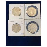 four 1953 Canadian Silver 50 cent pieces