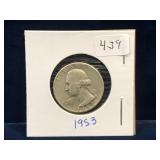 1953 USA Washington Washington Silver 25 cent pce