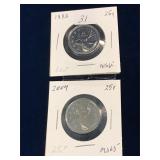 2004, 1993 Can Quarters,   Uncirculated MS65