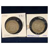 1940, 1940  Netherlands Guilden Silver Coins