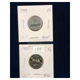 1994,1995 Can Nickels, Unc. MS65