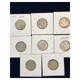 eight 1955 Can Silver 25 cent pieces