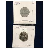 1984,1985 Can Nickels, Unc. MS65