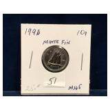 1996 Can Dime, Matt Finish Uncirculated MS65