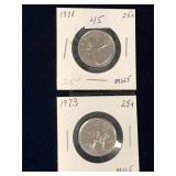 1973, 1971 Can Quarters, Uncirculated MS65