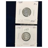 1984, 1985 Can Dimes   Unc. MS65