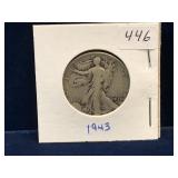 1943 USA Liberty Walking Silver 50 cent pce
