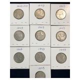 ten 1943 Can Silver 25 cent pieces