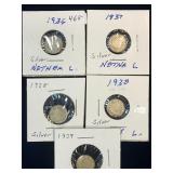5 Netherlands 10 cent Silver Coins