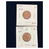 1978, 1972 Can Pennies, Red Unc. MS65