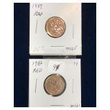 1986, 1989 Can Pennies, Red Unc. MS65