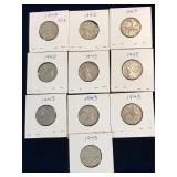 ten 1943 Can Silver 25 cent pieces
