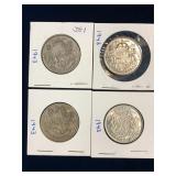 four  1943 Canadian Silver 50 cent pieces