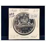 1966 Can Silver Dollar, Lge Bds Unc. MS65