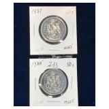 1987, 1988 Can Half Dollars,  Unc. MS65